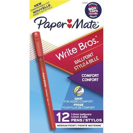 Paper Mate Pen, Ballpoint, Write Bros, 1.0mm, 12/DZ, Red PK PAP2124505